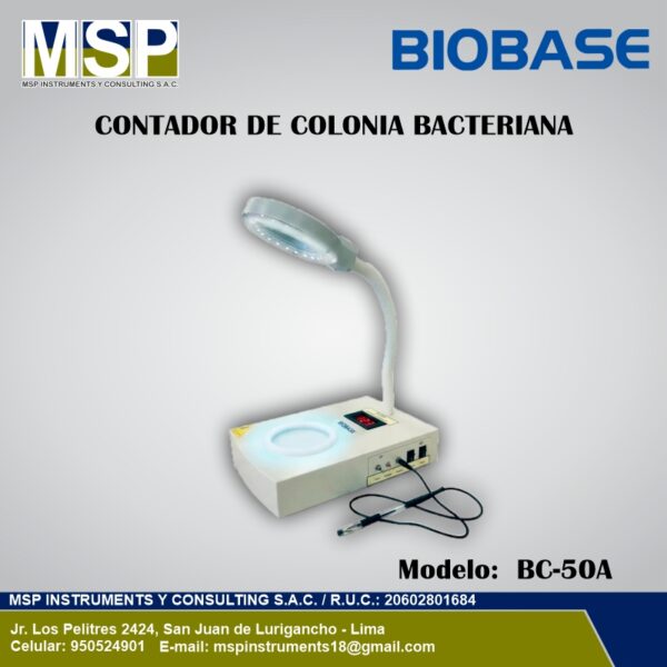 Contador de colonias bacterianas marca Biobase modelo BC-50A con lupa integrada