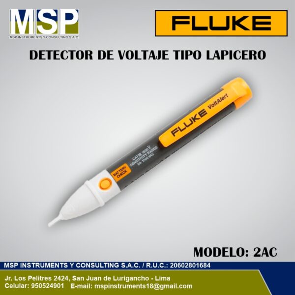 Detector de Voltaje Tipo Lapicero Fluke 2AC Detector de voltaje tipo lapicero Fluke 2AC VoltAlert sensor sin contacto