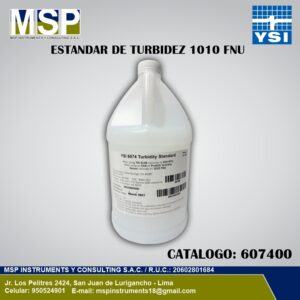 Estándar de turbidez 1010 FNU marca YSI catálogo 607400 para calibración de turbidímetros.