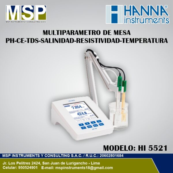 Multiparametro de mesa Hanna HI 5521 medidor de pH CE TDS salinidad