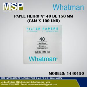 Papel filtro Whatman número 40 de 150 mm, caja de 100 unidades, modelo 1440150.