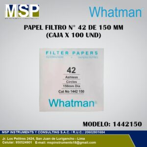 Papel filtro Whatman número 42 de 150 mm, caja de 100 unidades, modelo 1442150.