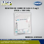 Reactivo de cobre Hach en polvo de 0.04 a 5 mg/L, paquete de 100 unidades, modelo 2105869.