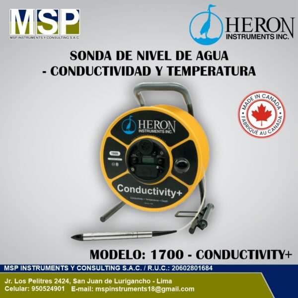 Sonda de nivel de agua, conductividad y temperatura Heron Instruments Modelo 1700 Conductivity+.