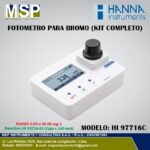 Fotómetro portátil para bromo modelo HI 97716C de HANNA Instruments con kit completo para análisis y medición en agua