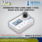 Fotómetro multiparámetro portátil para cloro libre y cloro total de rango alto modelo HI 97734C de HANNA Instruments con kit completo.