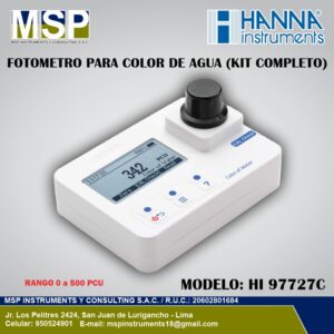 Fotómetro portátil para la medición del color del agua modelo HI 97727C de HANNA Instruments con kit completo para análisis de calidad del agua.