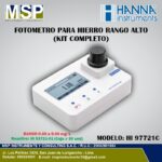 Fotómetro portátil para hierro de rango alto modelo HI 97721C de HANNA Instruments con kit completo para análisis de agua.