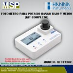 Fotómetro portátil para potasio de rango bajo y medio modelo HI 97750C de HANNA Instruments con kit completo para análisis de agua.